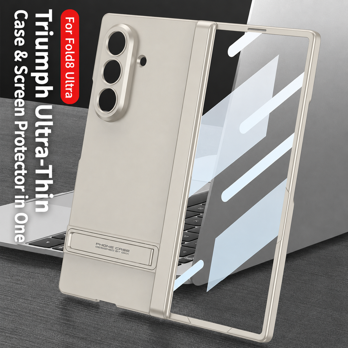Business-style Bracket Magnetic Hinge Phone Case With Back Screen Film For Galaxy Z Fold 7/8 Ultra Wide