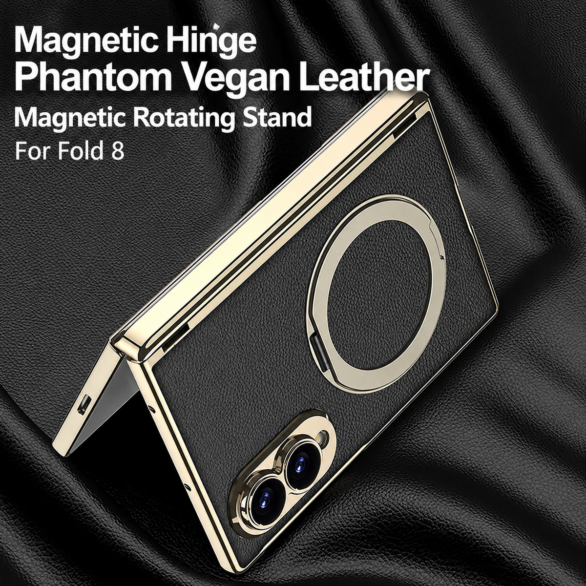 Lujosa funda de cuero chapada en oro para teléfono con vidrio templado incorporado y soporte magnético para Galaxy Z Fold 8/7 Wide Ultra