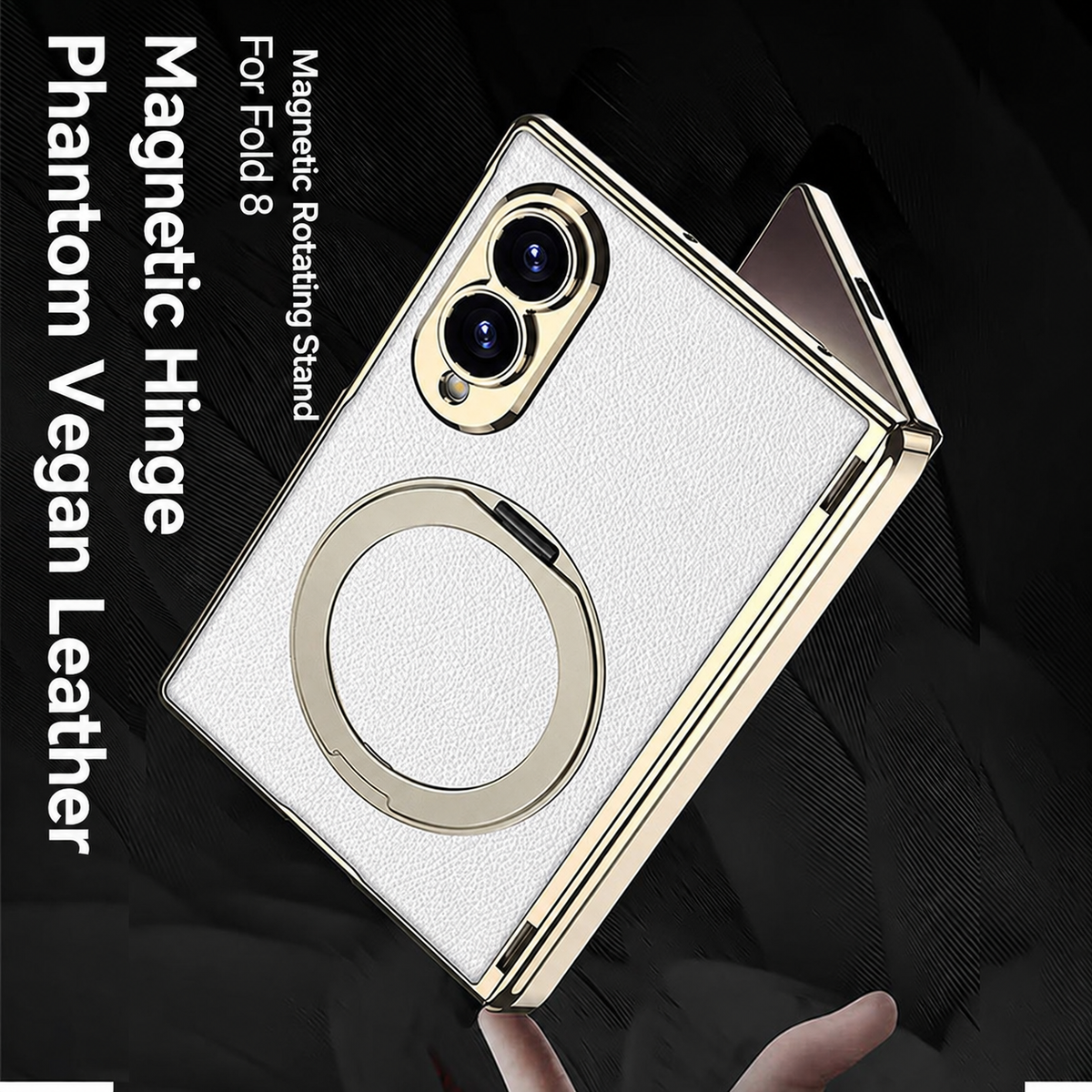 Lujosa funda de cuero chapada en oro para teléfono con vidrio templado incorporado y soporte magnético para Galaxy Z Fold 8/7 Wide Ultra