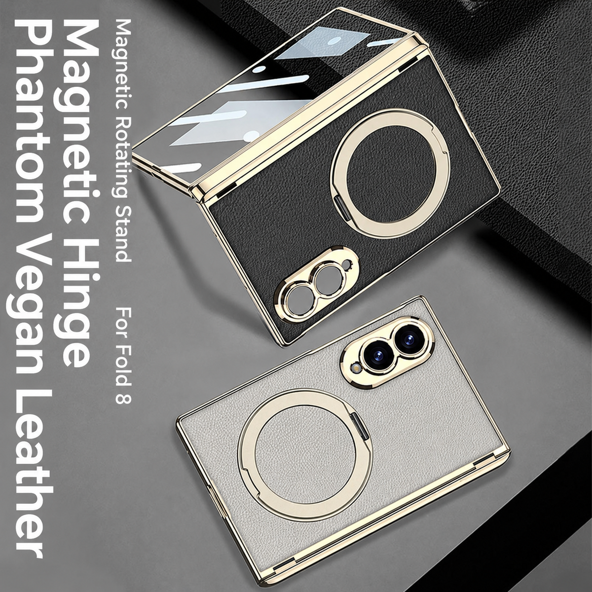 Lujosa funda de cuero chapada en oro para teléfono con vidrio templado incorporado y soporte magnético para Galaxy Z Fold 8/7 Wide Ultra