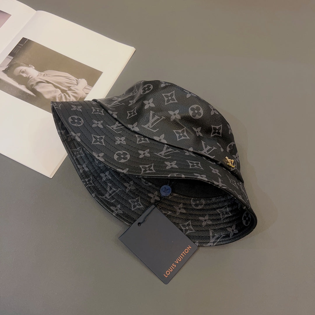 Luksus Monogram Skinn bøttehatt | Luksus designer 1v lue