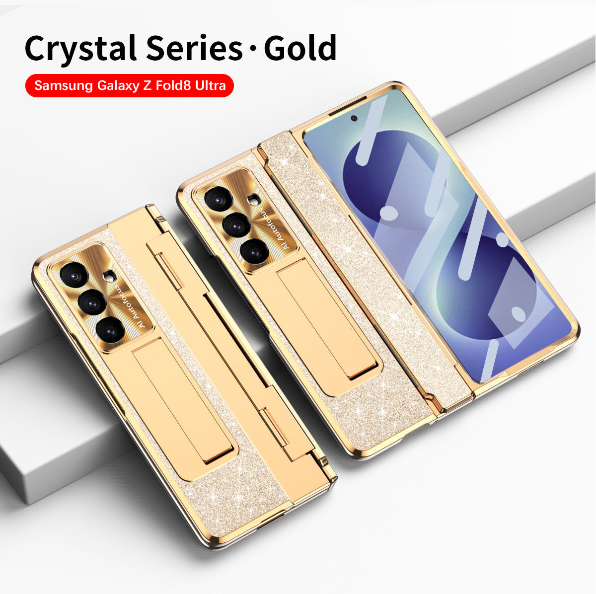 Luxury Crystal Gold Electroplated Shockproof Phone Case With Screen Protector For Galaxy Z Fold 8/7/6/5/4/3
