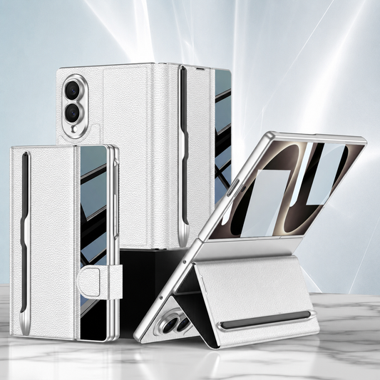 Galaxy Z Fold 8 luxus bőr tok beépített edzett üveggel és tolltartóval