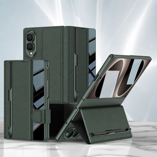 Galaxy Z Fold 8 luxus bőr tok beépített edzett üveggel és tolltartóval