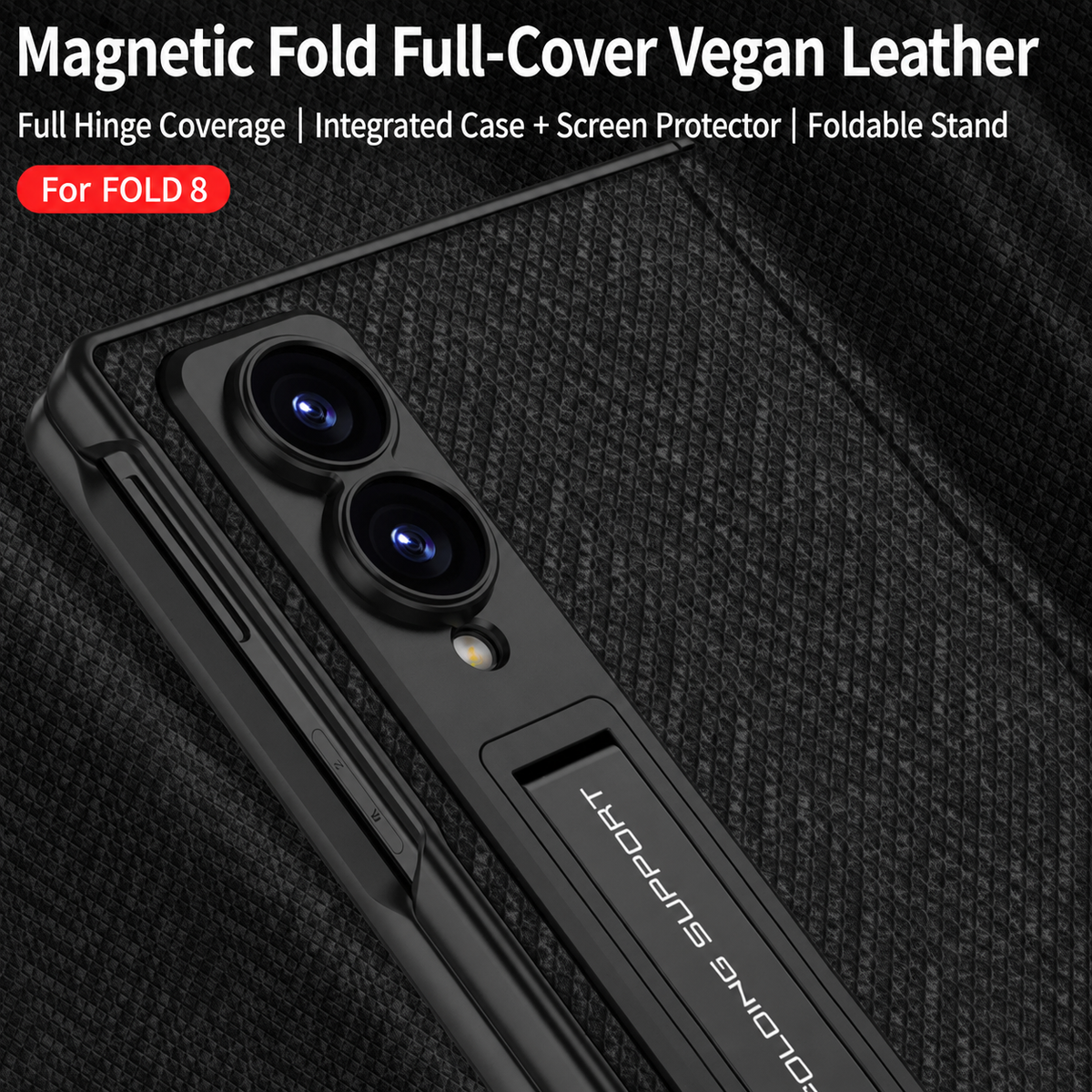 Lujosa funda de cuero para teléfono con vidrio templado incorporado y soporte para Galaxy Z Fold 8/7 Wide Ultra