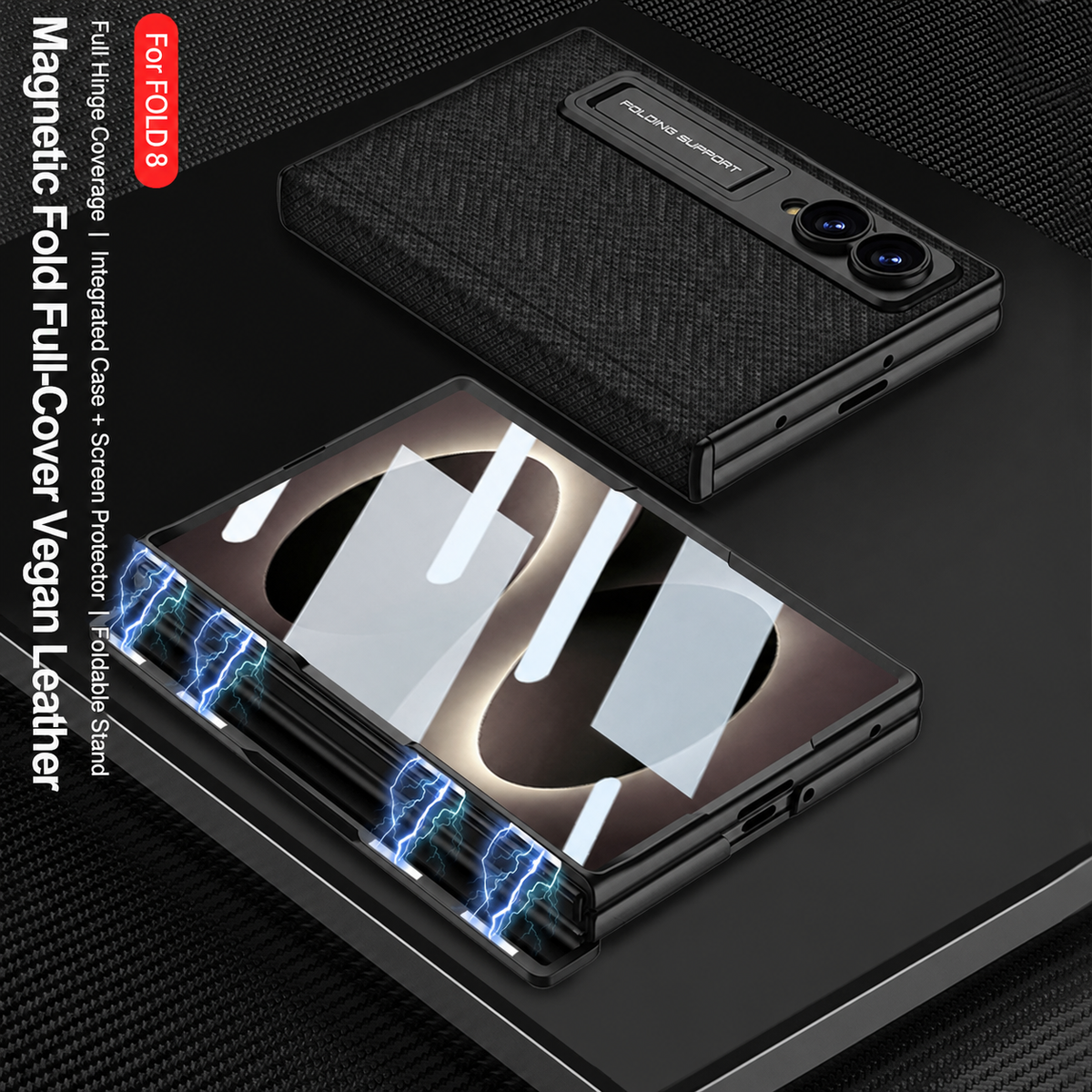 Lujosa funda de cuero para teléfono con vidrio templado incorporado y soporte para Galaxy Z Fold 8/7 Wide Ultra