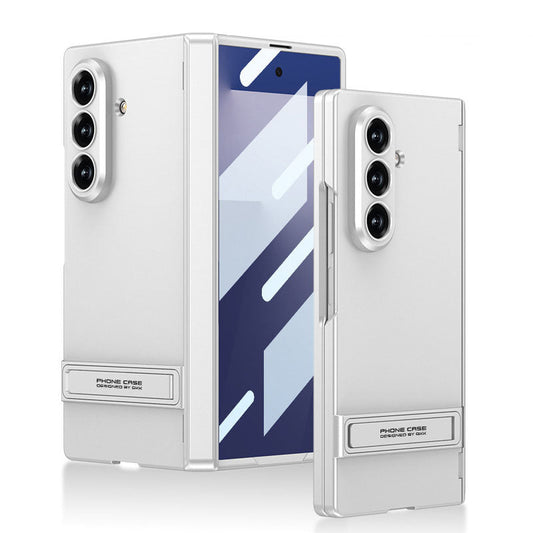 Business-style Bracket Magnetic Hinge Phone Case With Back Screen Film For Galaxy Z Fold 7/8 Ultra Wide