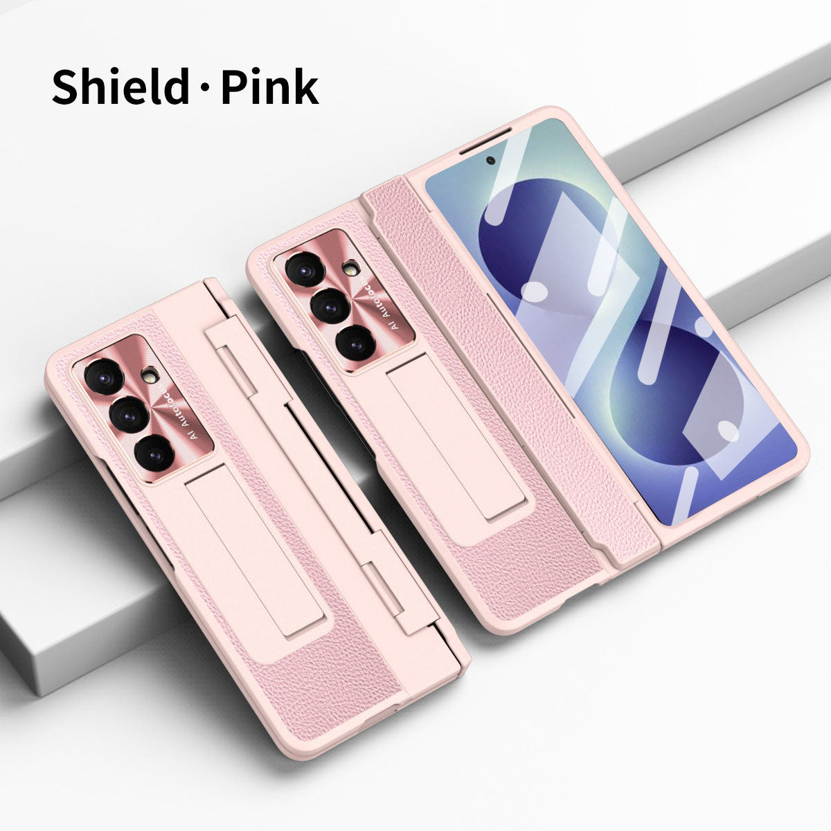 Luxury Leather Magnetic Bracket Shell Electroplated Phone Case For Galaxy Z Fold 8/7/6/5/4/3 With Back Screen Glass