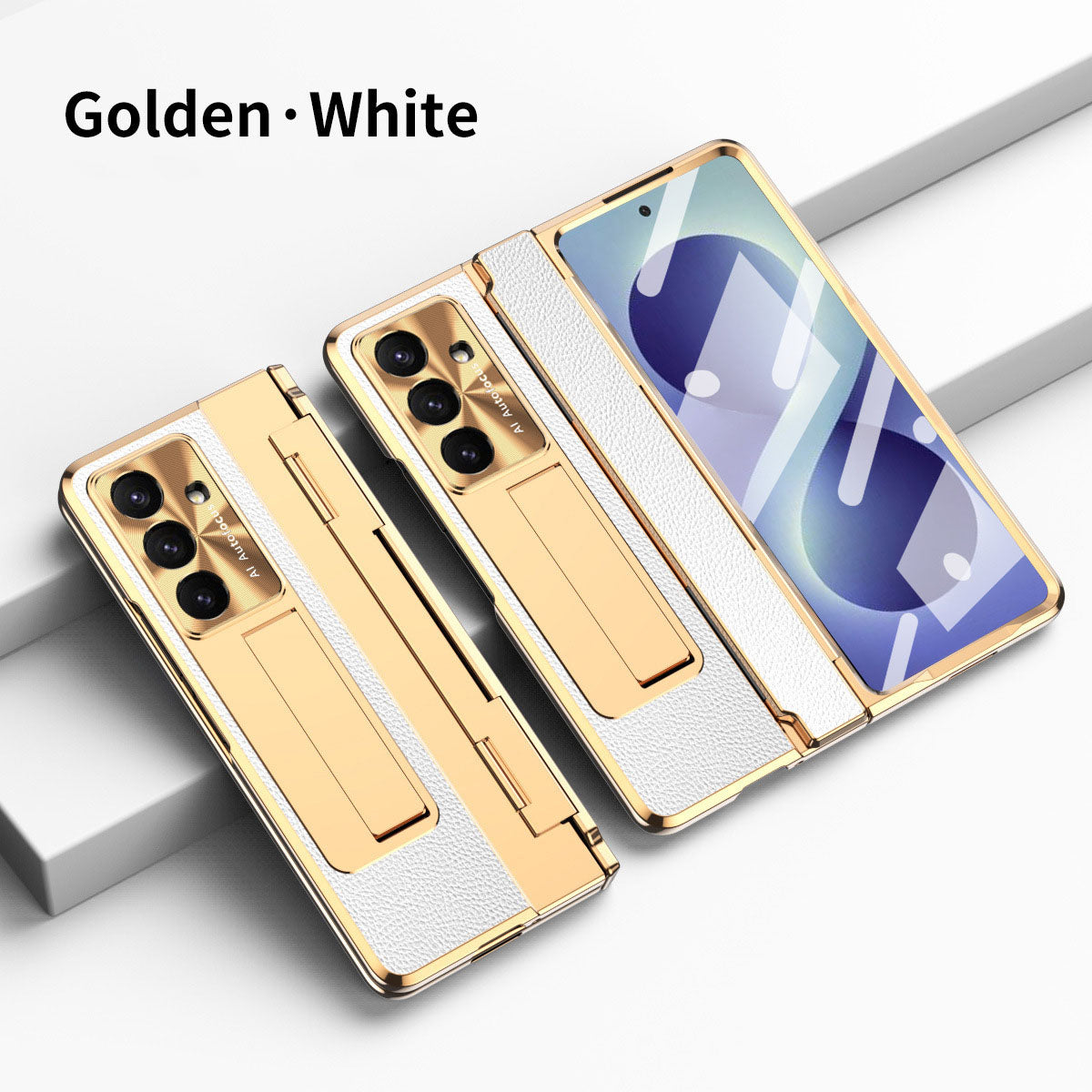 Luxury Leather Magnetic Bracket Shell Electroplated Phone Case For Galaxy Z Fold 8/7/6/5/4/3 With Back Screen Glass