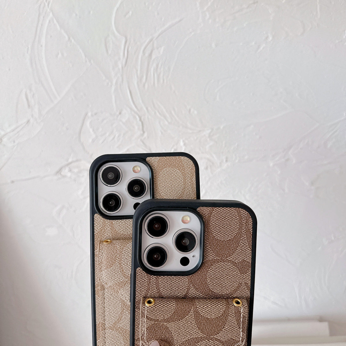 Klassiek iPhone-hoesje met kaarthouder en riem Lichtbruin -SJ240513