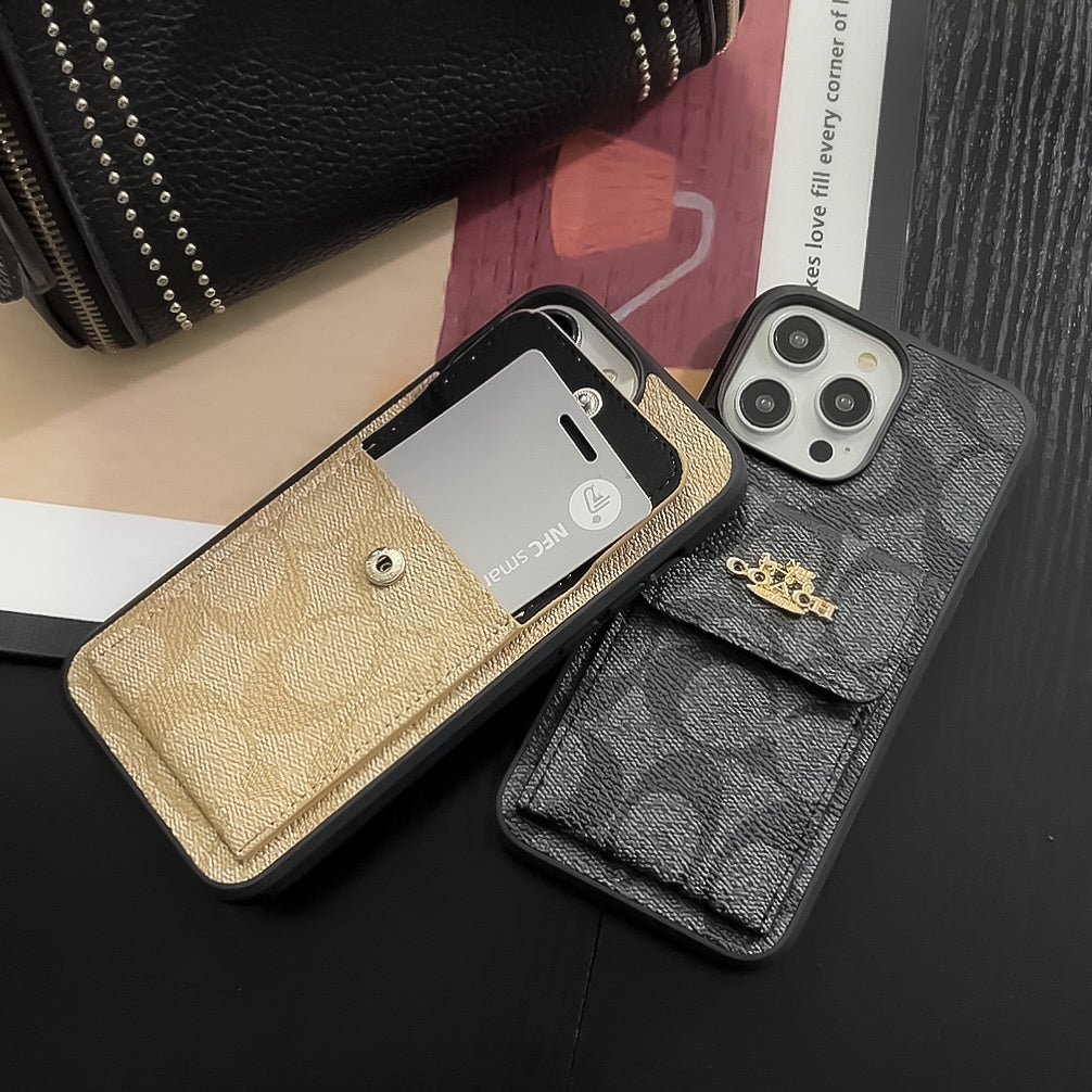 Klassiek iPhone-hoesje met kaarthouder Portemonnee Koffie -SZK240425
