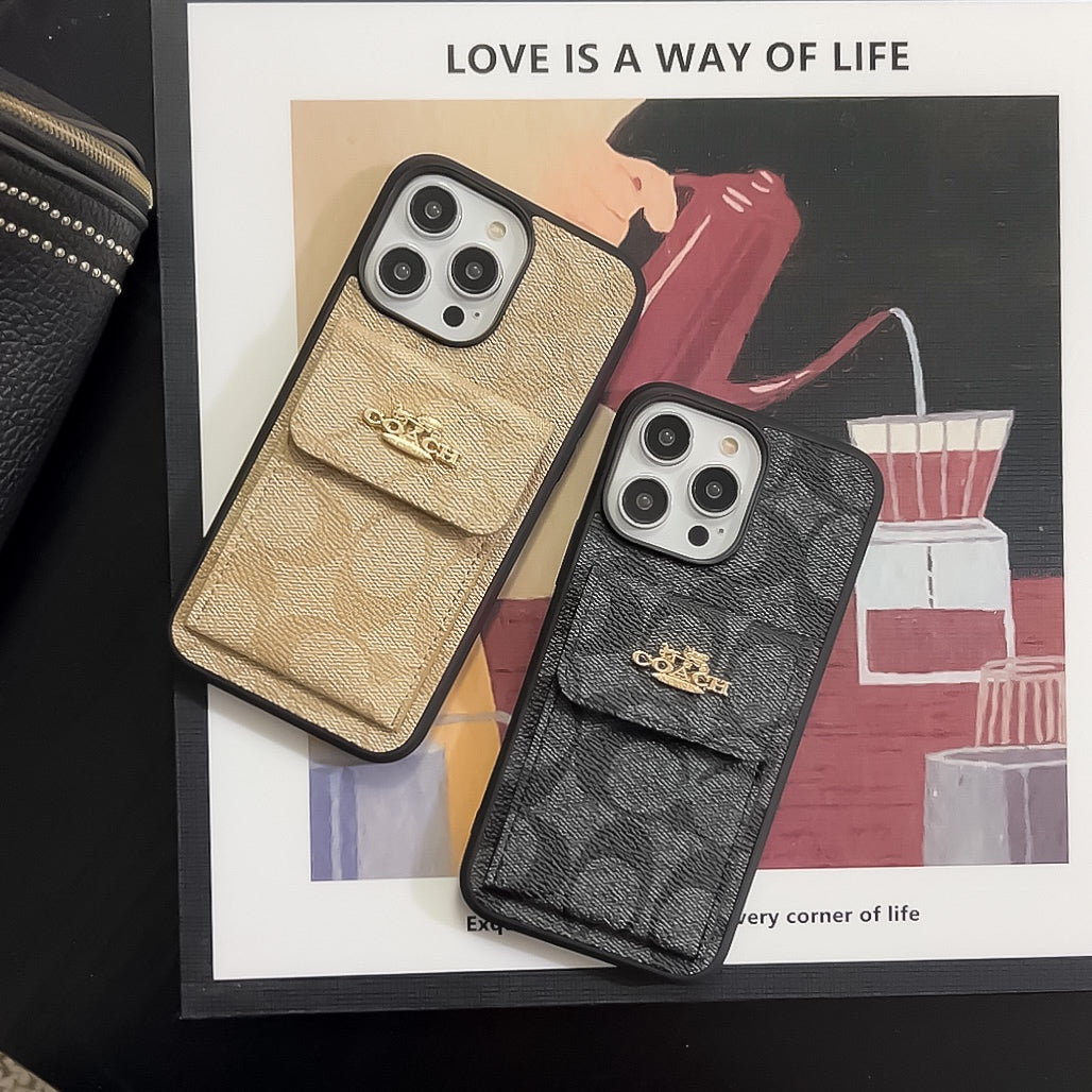 Klassiek iPhone-hoesje met kaarthouder Portemonnee Koffie -SZK240425