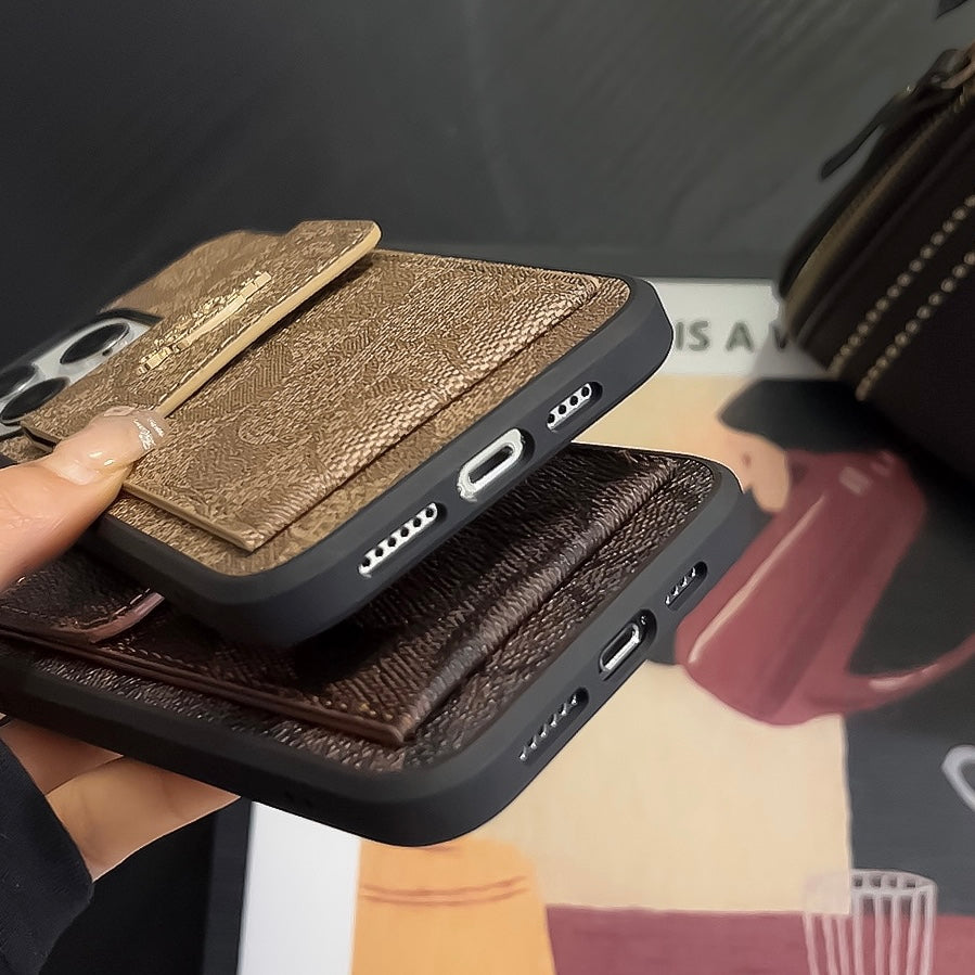 Klassiek iPhone-hoesje met kaarthouder Portemonnee Koffie -SZK240425