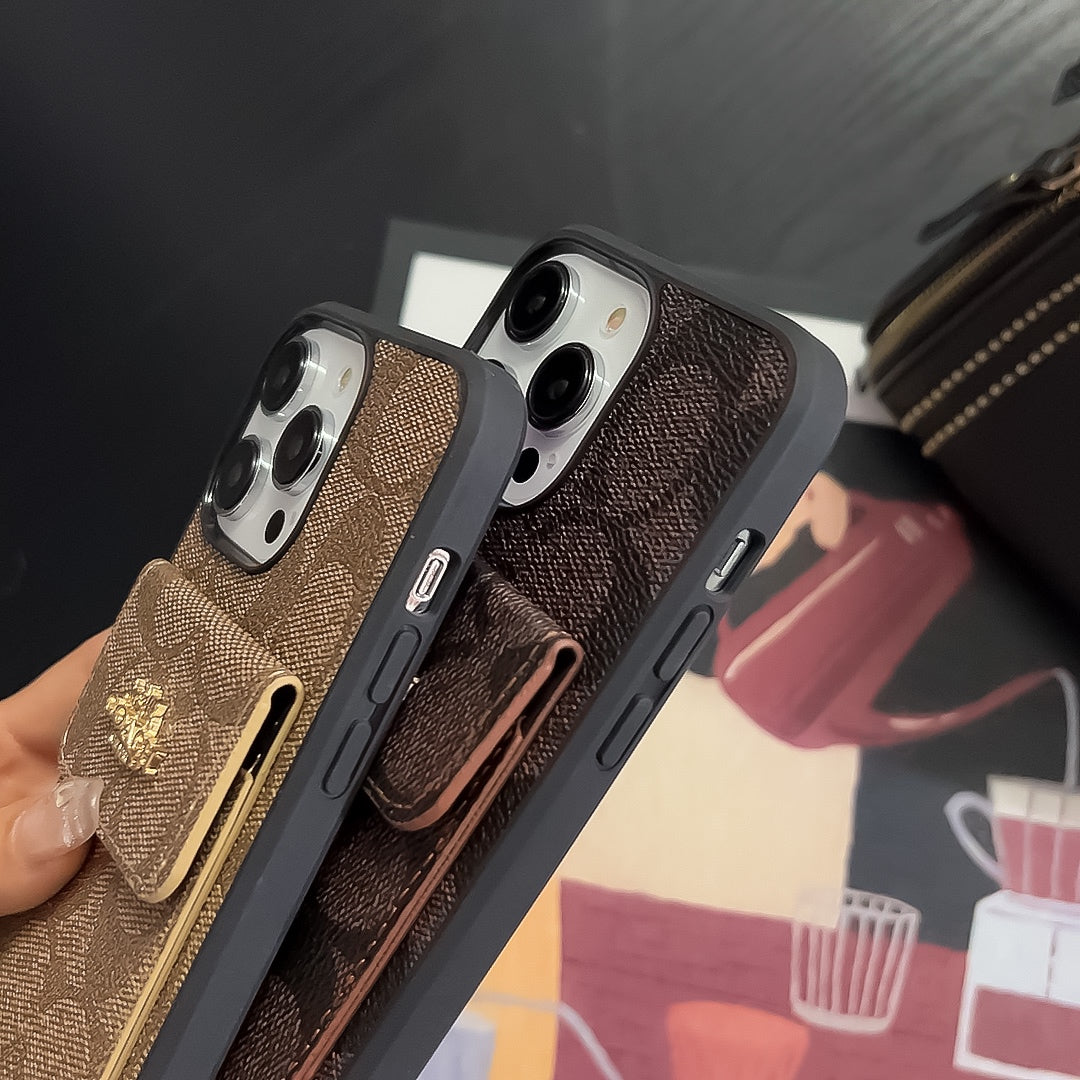 Klassiek iPhone-hoesje met kaarthouder Portemonnee Koffie -SZK240425