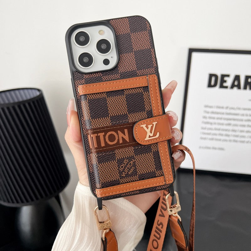 Luxe kaarttasketting Klassiek bruin iPhone-hoesje