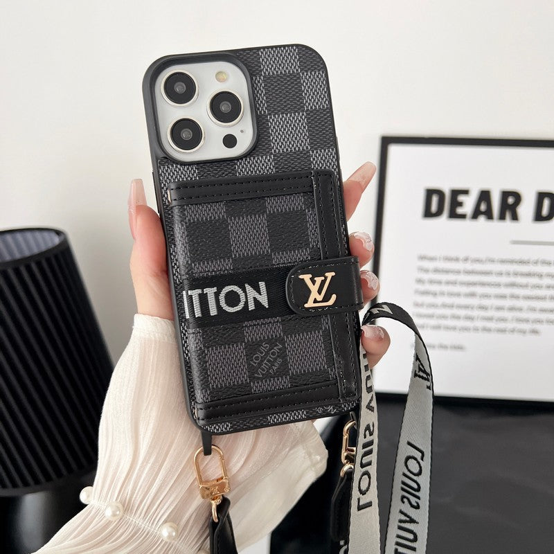 Luxe kaarttasketting zwart-wit iPhone-hoesje