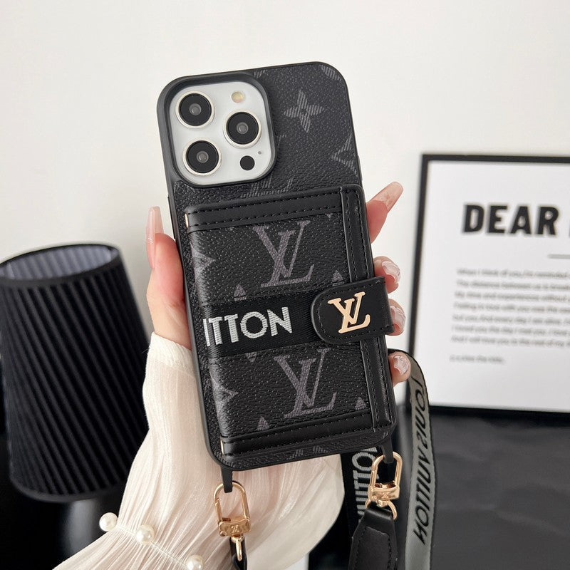 Luxe kaarttasketting zwart-wit iPhone-hoesje
