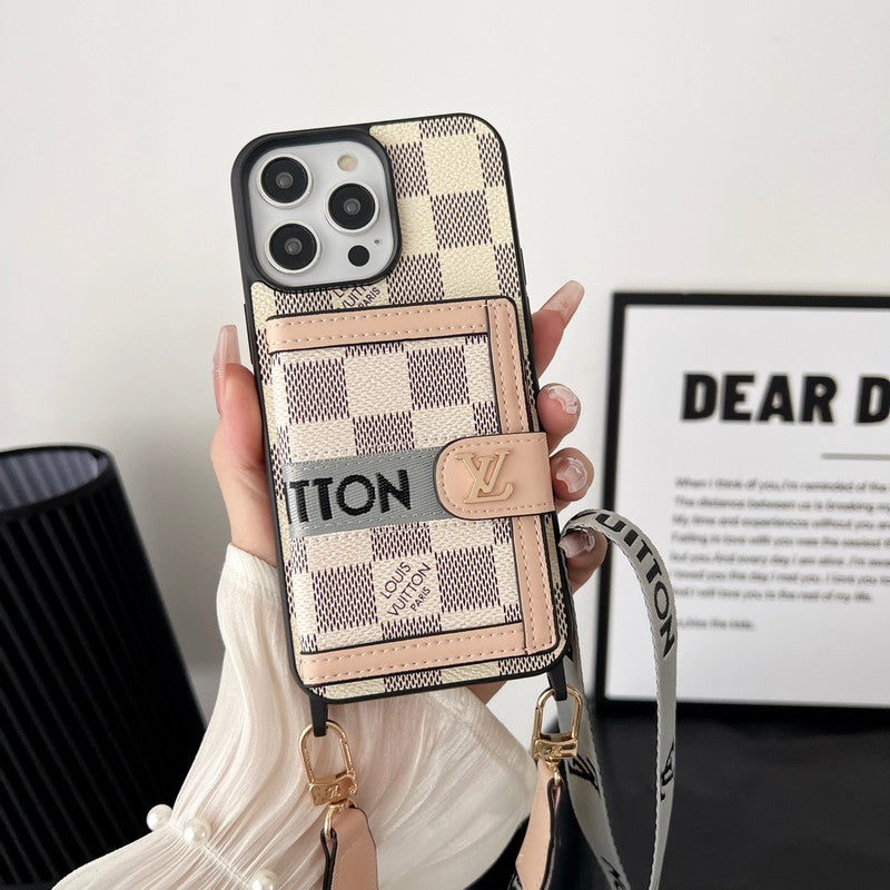 Luxe kaarttasketting zwart-wit iPhone-hoesje