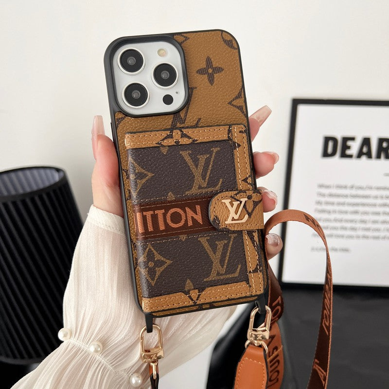 Luxe kaarttasketting Klassiek bruin iPhone-hoesje