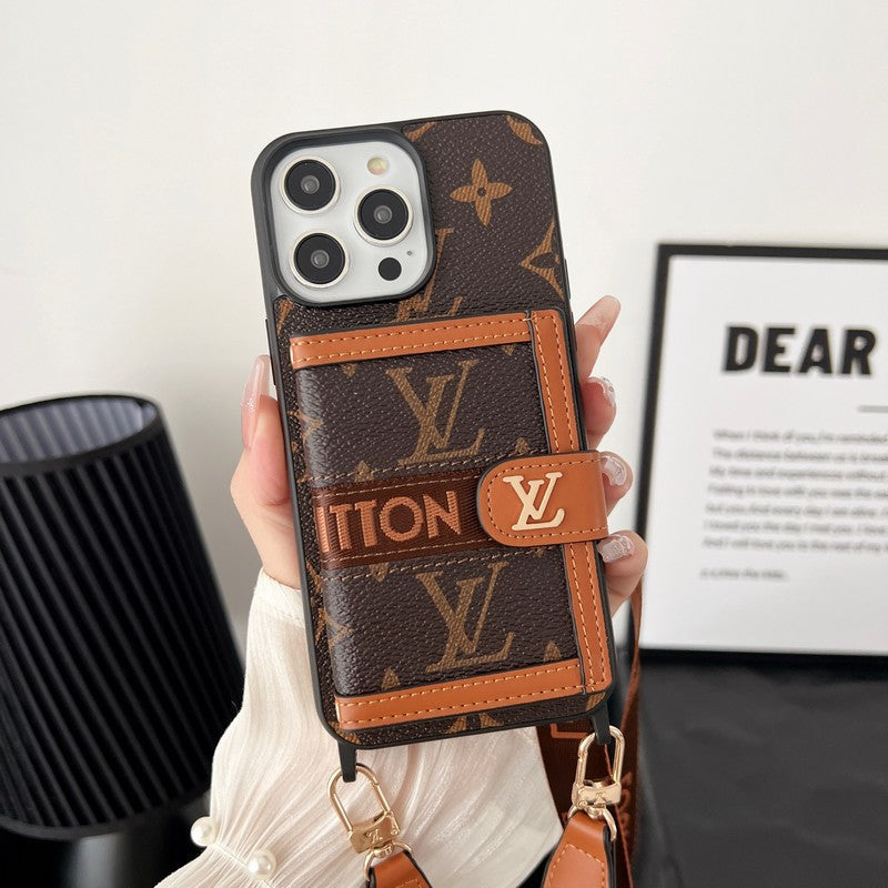 Luxe kaarttasketting Klassiek bruin iPhone-hoesje