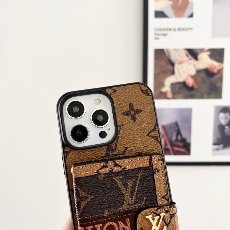 Luxe kaarttasketting Klassiek bruin iPhone-hoesje