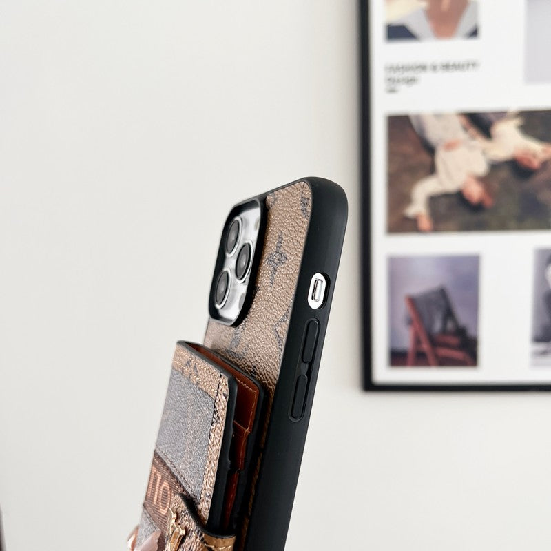 Luxe kaarttasketting Klassiek bruin iPhone-hoesje