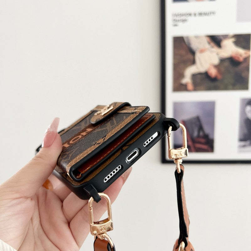 Luxe kaarttasketting zwart-wit iPhone-hoesje