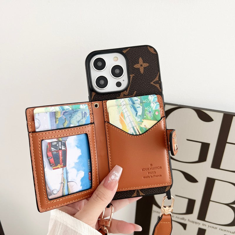 Luxe kaarttasketting Klassiek bruin iPhone-hoesje