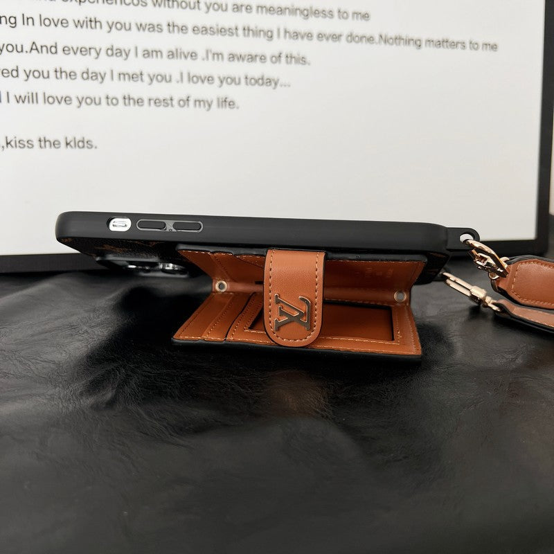 Luxe kaarttasketting Klassiek bruin iPhone-hoesje