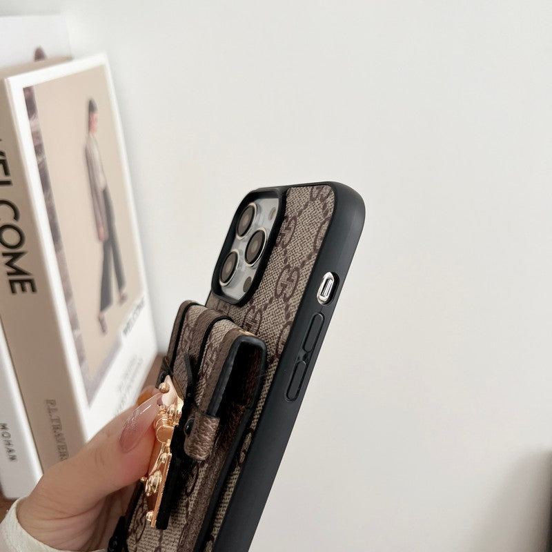 Funda clásica para iPhone con cadena y bolso para tarjetas premium
