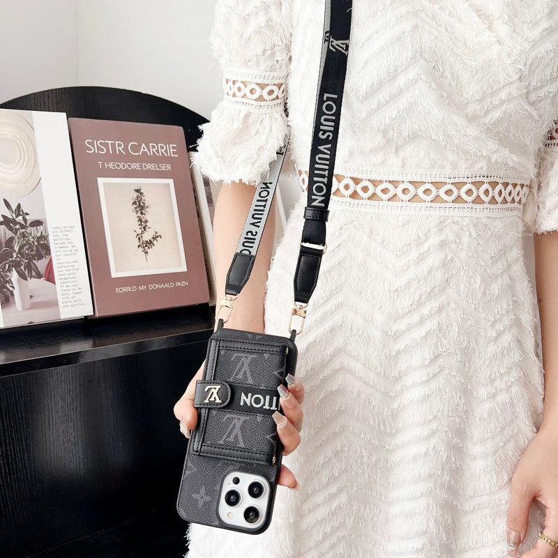 Luxe kaarttasketting zwart-wit iPhone-hoesje