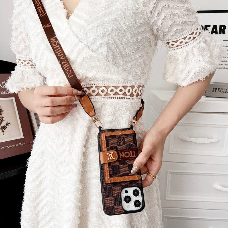 Luxe kaarttasketting Klassiek bruin iPhone-hoesje