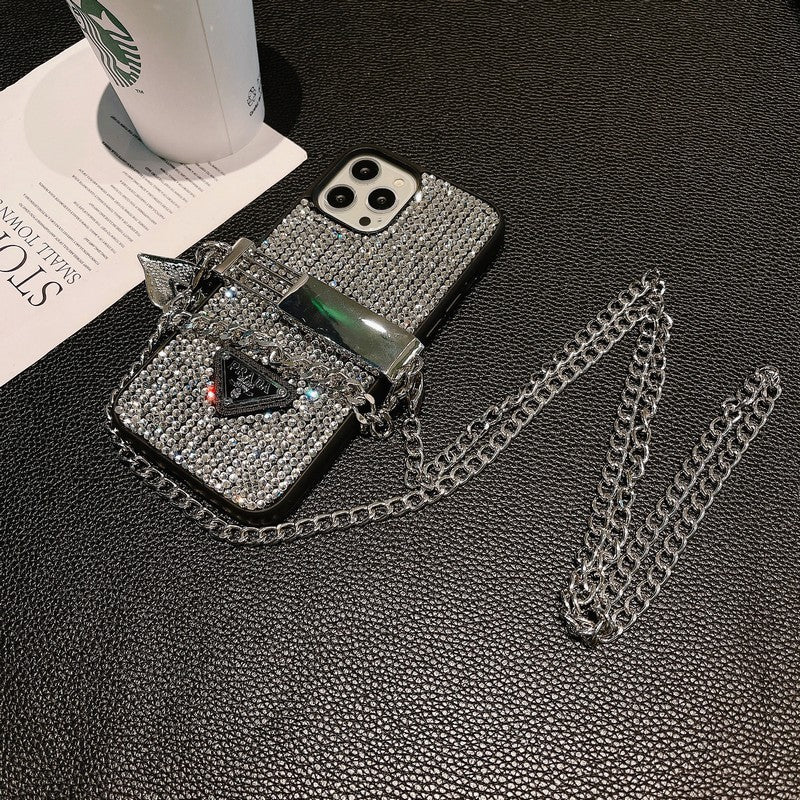 Luxe iPhone-hoesje met diamanten crossbodyketting