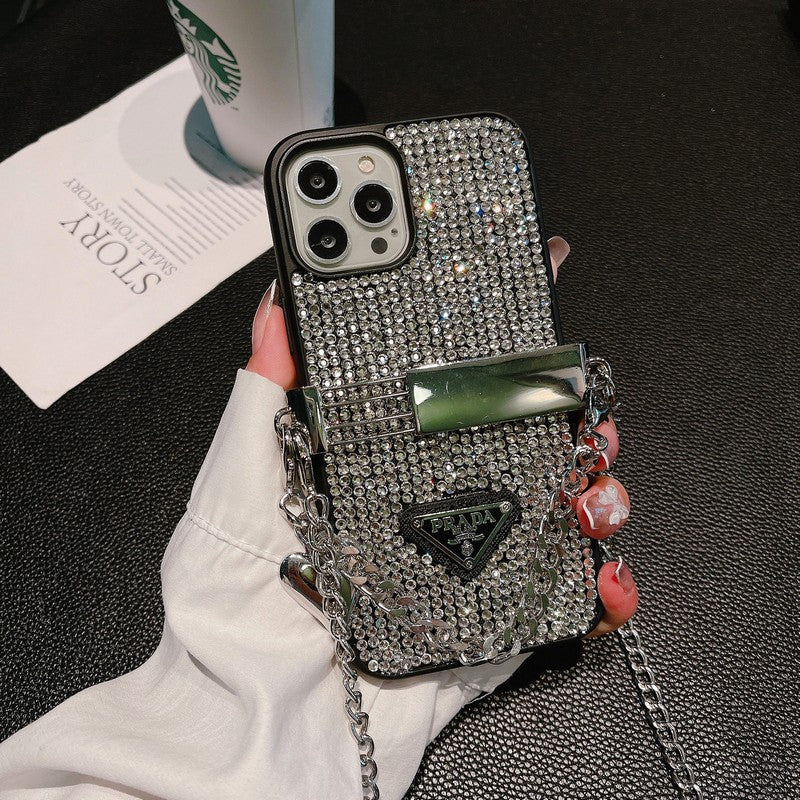 Luxe iPhone-hoesje met diamanten crossbodyketting