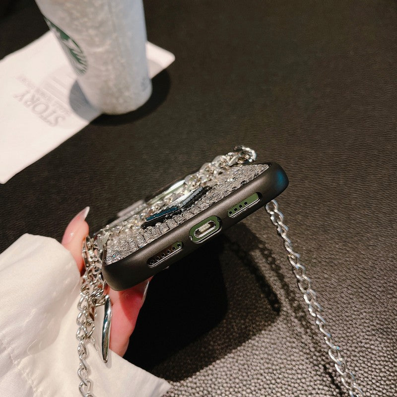 Luxe iPhone-hoesje met diamanten crossbodyketting