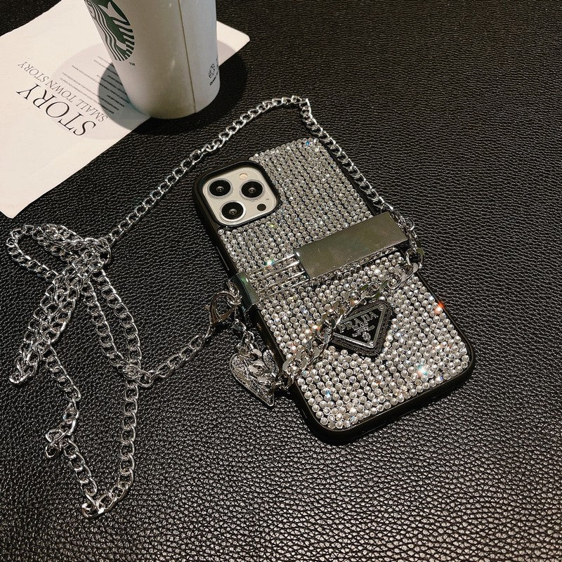 Luxe iPhone-hoesje met diamanten crossbodyketting