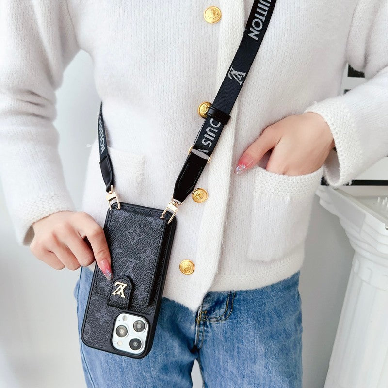 Luxe Zwart-wit Crossbody Card Bag iPhone-hoesje
