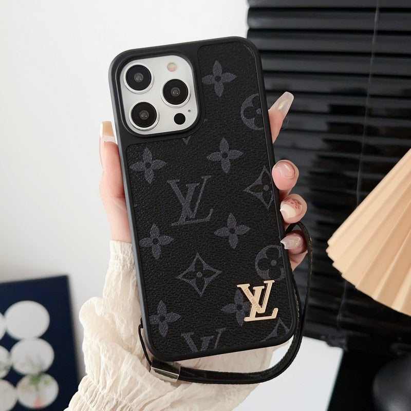 Luxe zwart-wit iPhone-hoesje met handketting
