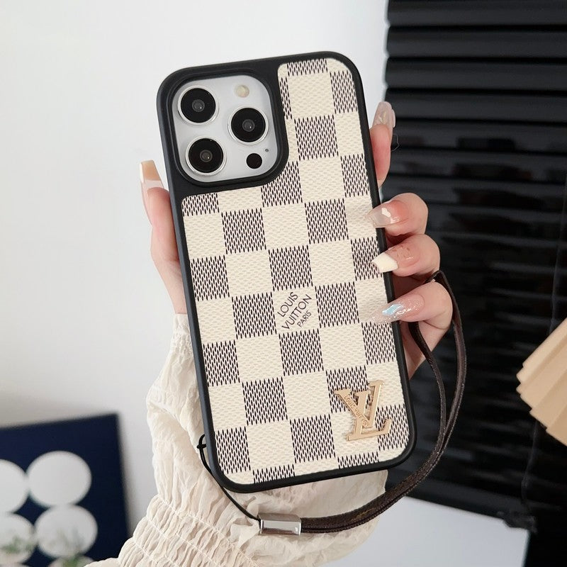 Luxe zwart-wit iPhone-hoesje met handketting