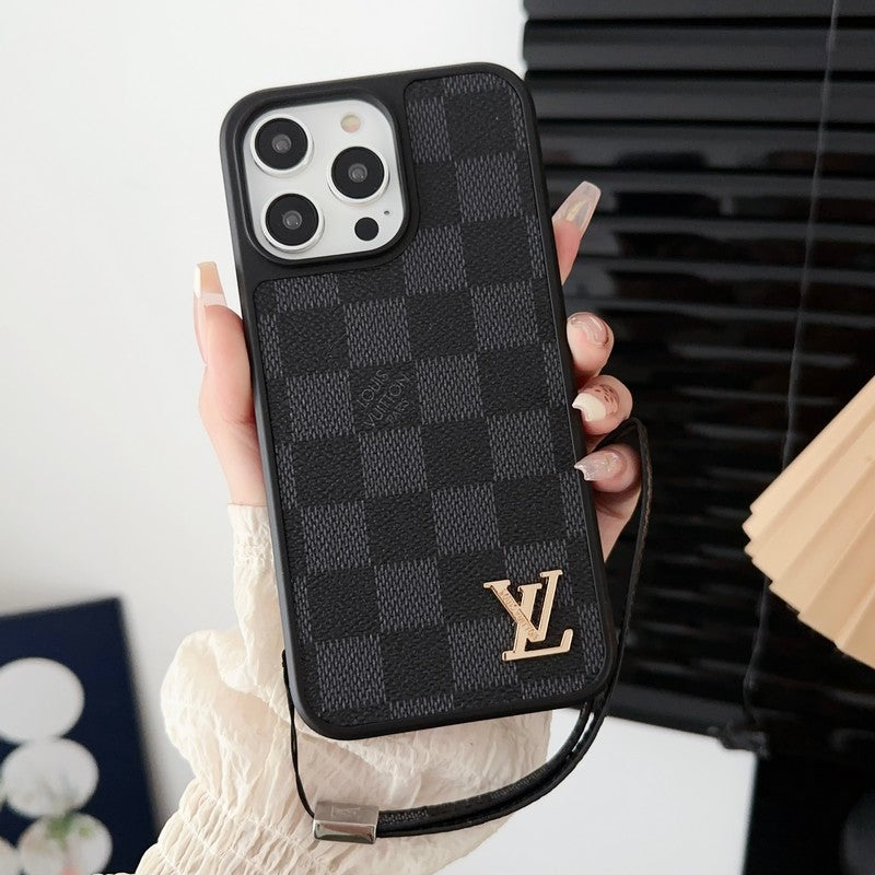 Luxe zwart-wit iPhone-hoesje met handketting