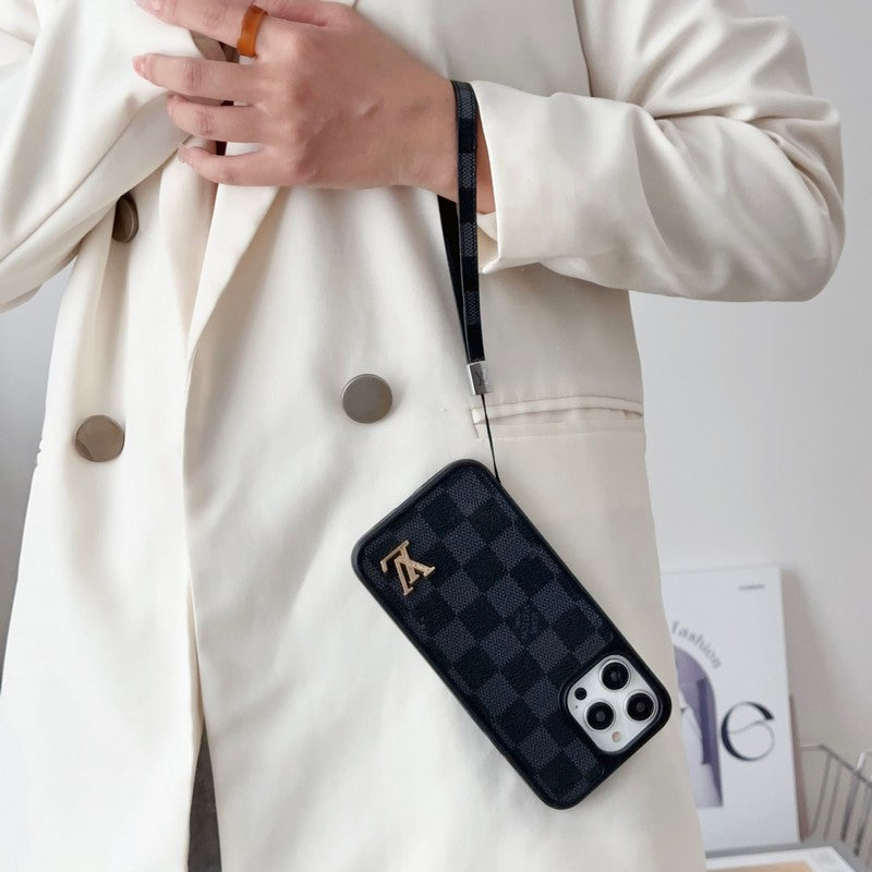 Luxe zwart-wit iPhone-hoesje met handketting