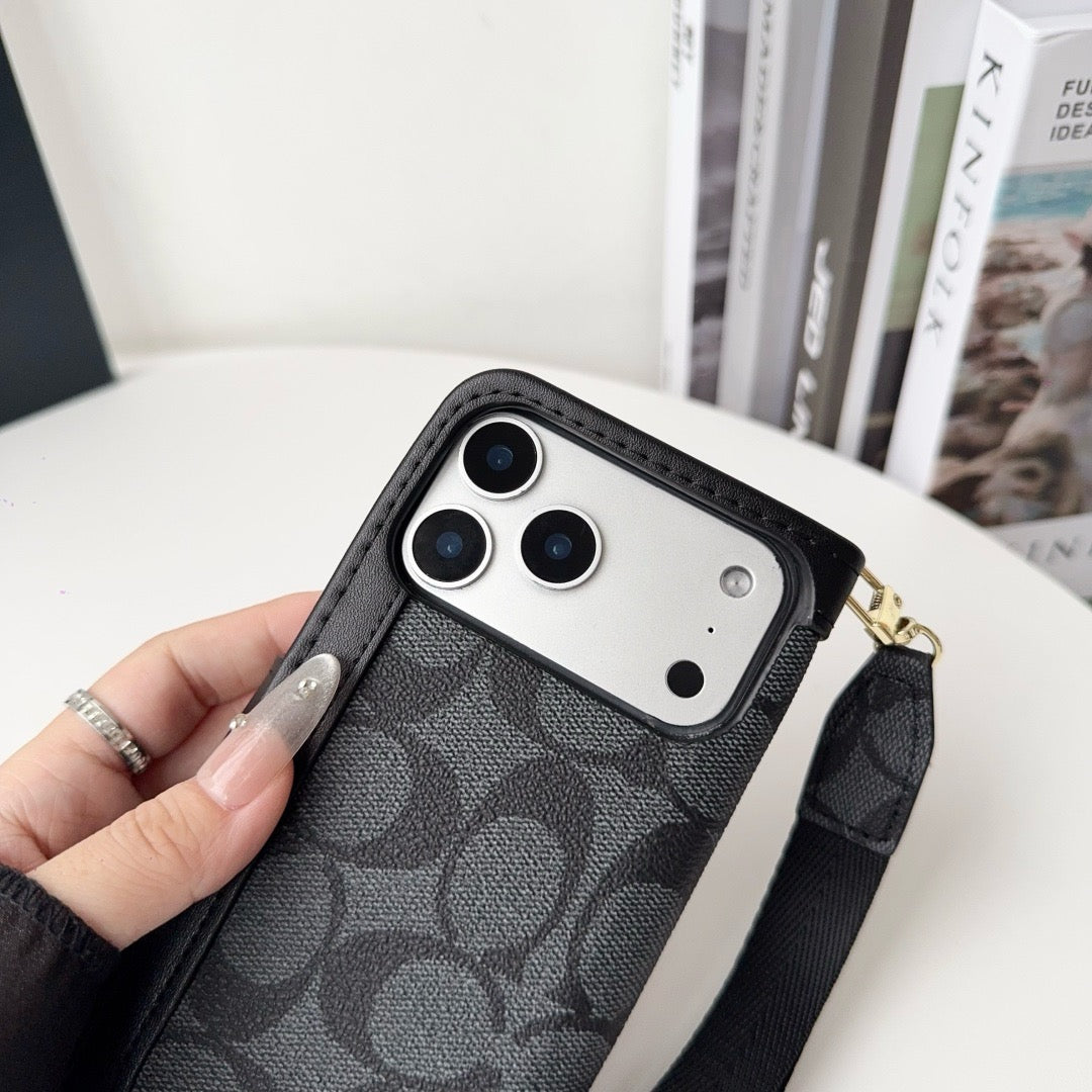 Puzdro na iPhone s luxusným vzorom CO s držiakom na kartu a remienkom