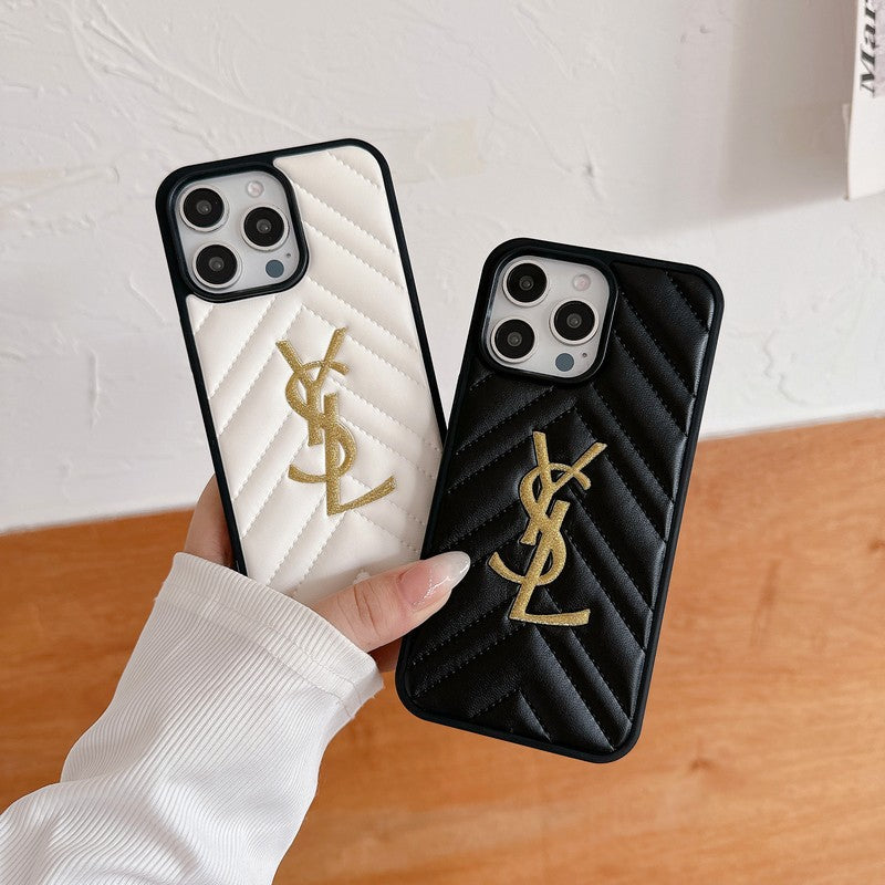 Sint zwart-wit leren iPhone-hoesje