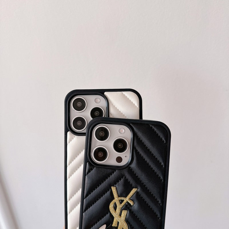 Sint zwart-wit leren iPhone-hoesje