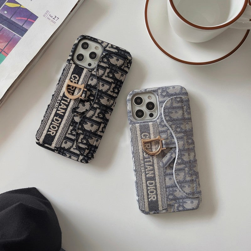Mode Zwart & Grijs Stoffen Kaarttasje iPhone Hoesje
