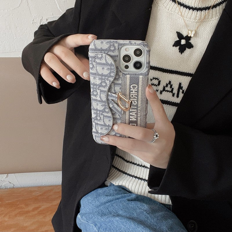 Mode Zwart & Grijs Stoffen Kaarttasje iPhone Hoesje