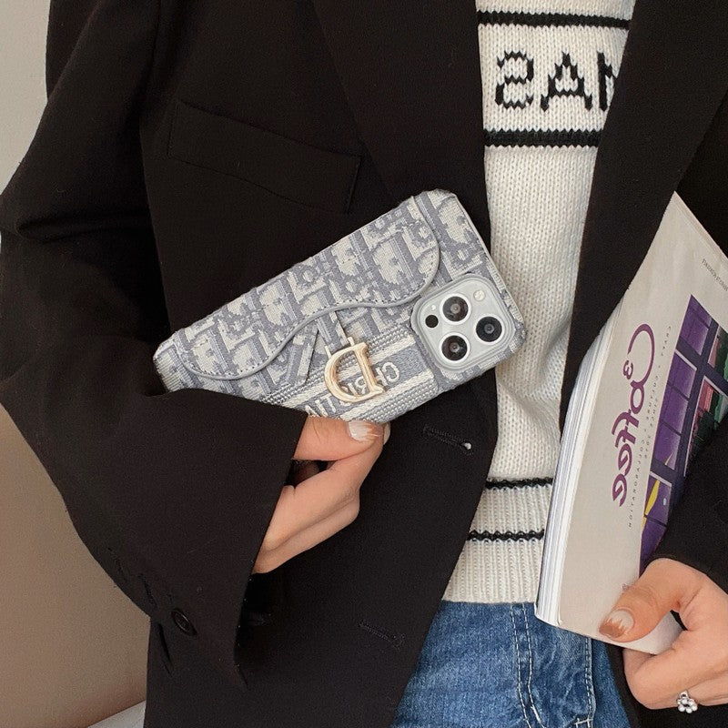Mode Zwart & Grijs Stoffen Kaarttasje iPhone Hoesje