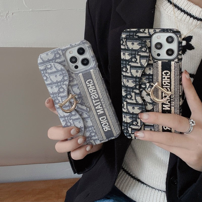 Mode Zwart & Grijs Stoffen Kaarttasje iPhone Hoesje