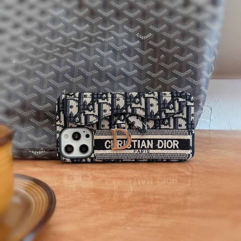 Mode Zwart & Grijs Stoffen Kaarttasje iPhone Hoesje