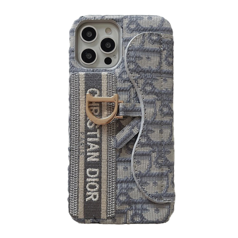 Mode Zwart & Grijs Stoffen Kaarttasje iPhone Hoesje